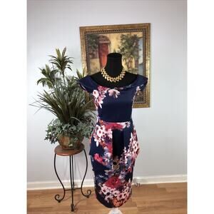 Missi London Women’s 8 Off-Shoulder Floral Bodycon Dress Cap Sleeve Peplum Midi